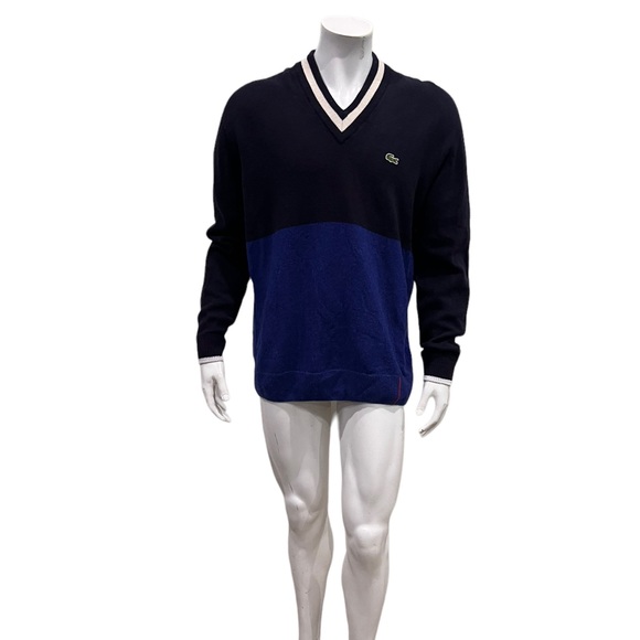 Lacoste Mens Navy Blue V Neck Itchy Wool Sweater